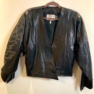 CLAUDE  MONTANA Sz 40 Fall/Winter 1984 Lambskin Leather Western Fringe Jacket